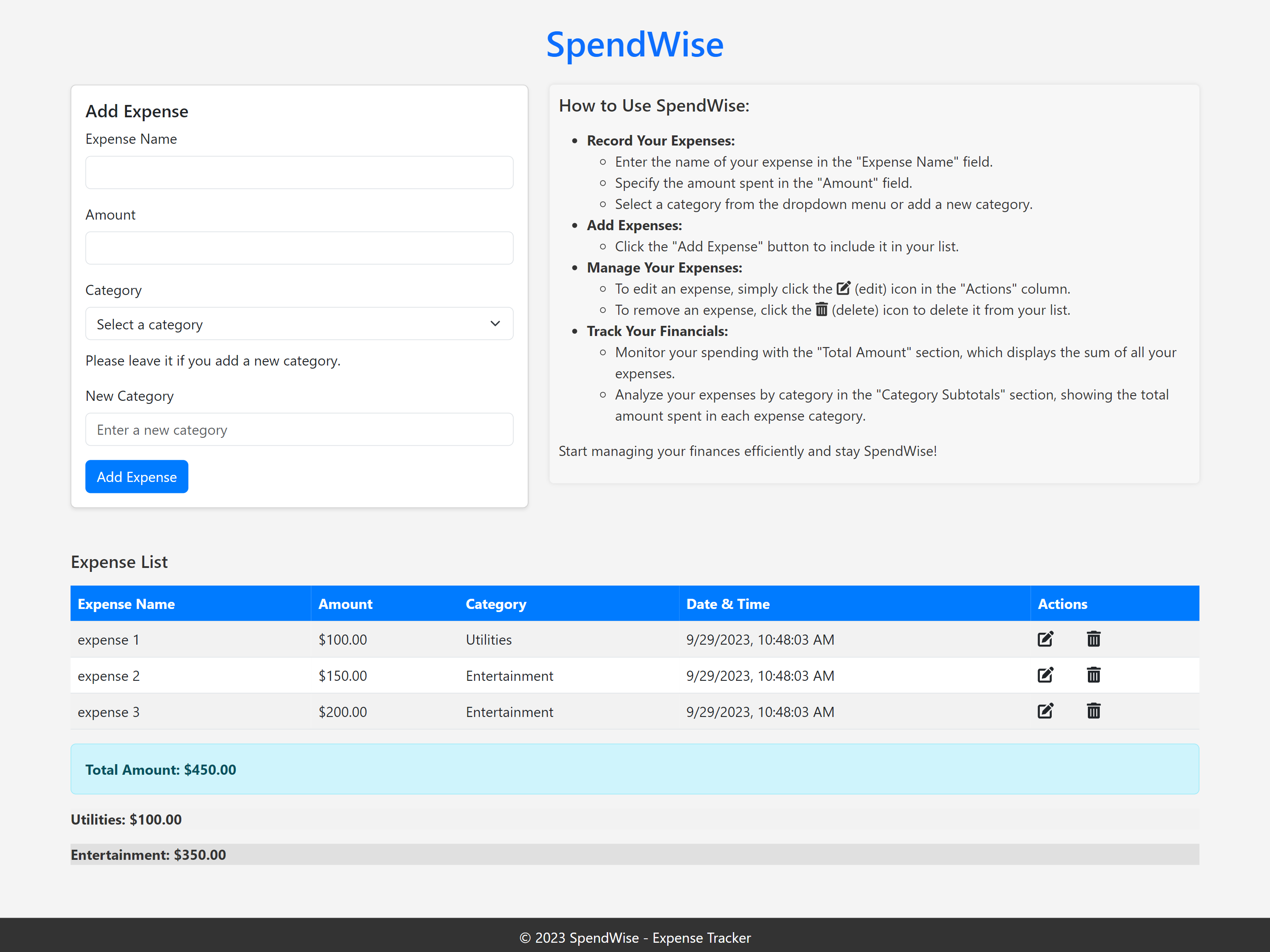 Expense Tracker Website - Spend Wise